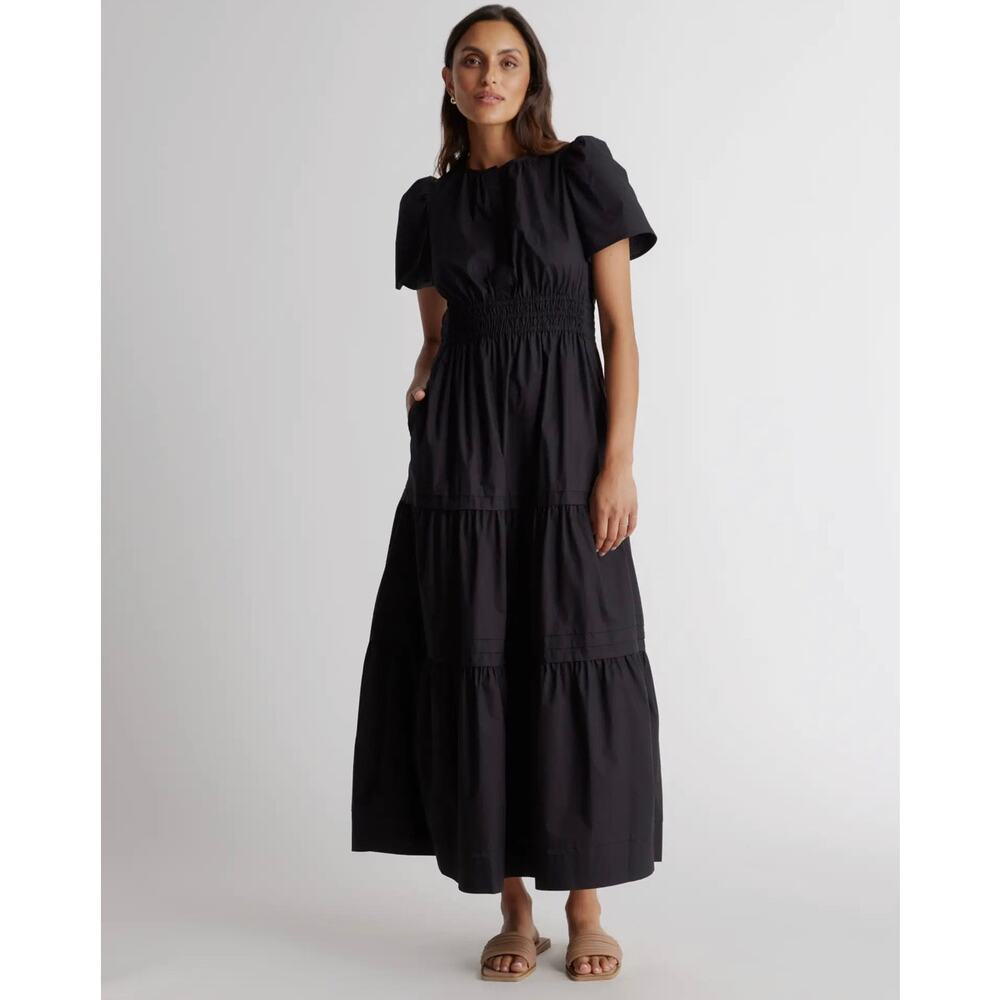 QUINCE Black 100% Organic Cotton Tiered Maxi Dress NWT Size Large